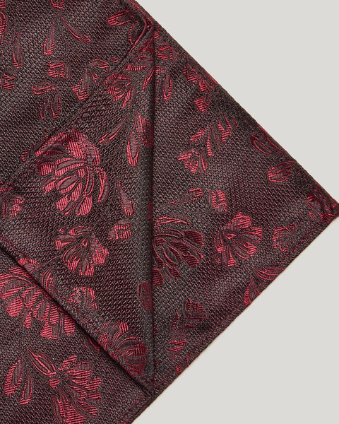 Silk Jacquard Floral Pocket Square, Burgundy, hi-res
